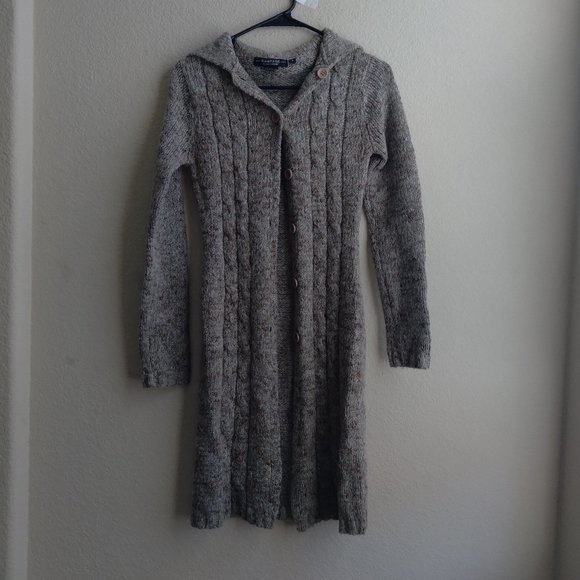 Vintage Rampage Wool Blend Gray Long Cardigan with Cable Knit Detail - Picture 1 of 4